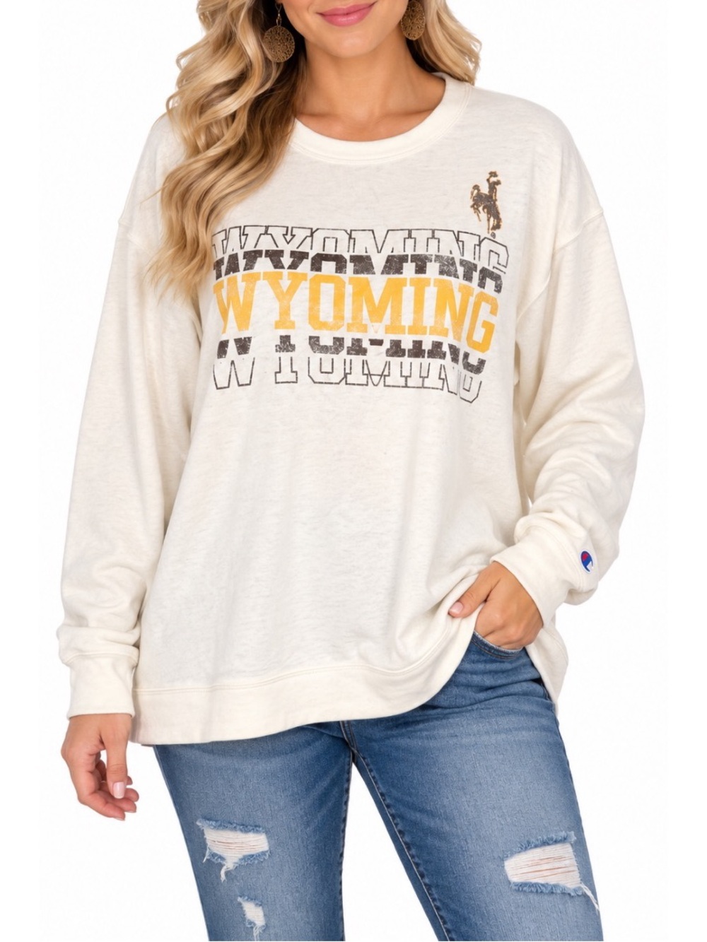 Champion Wyoming Graphic Sweatshirt – Cream & Gold 2x